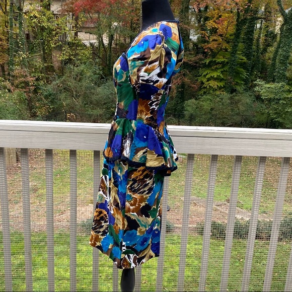 Vintage 80s Open Back Floral Peplum Wiggle Dress - Picture 4 of 11